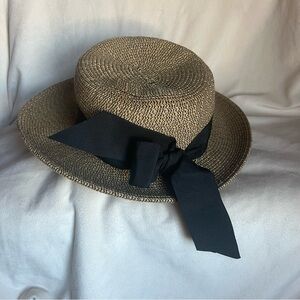 Scala Beige Straw Boater Hat with Black Ribbon